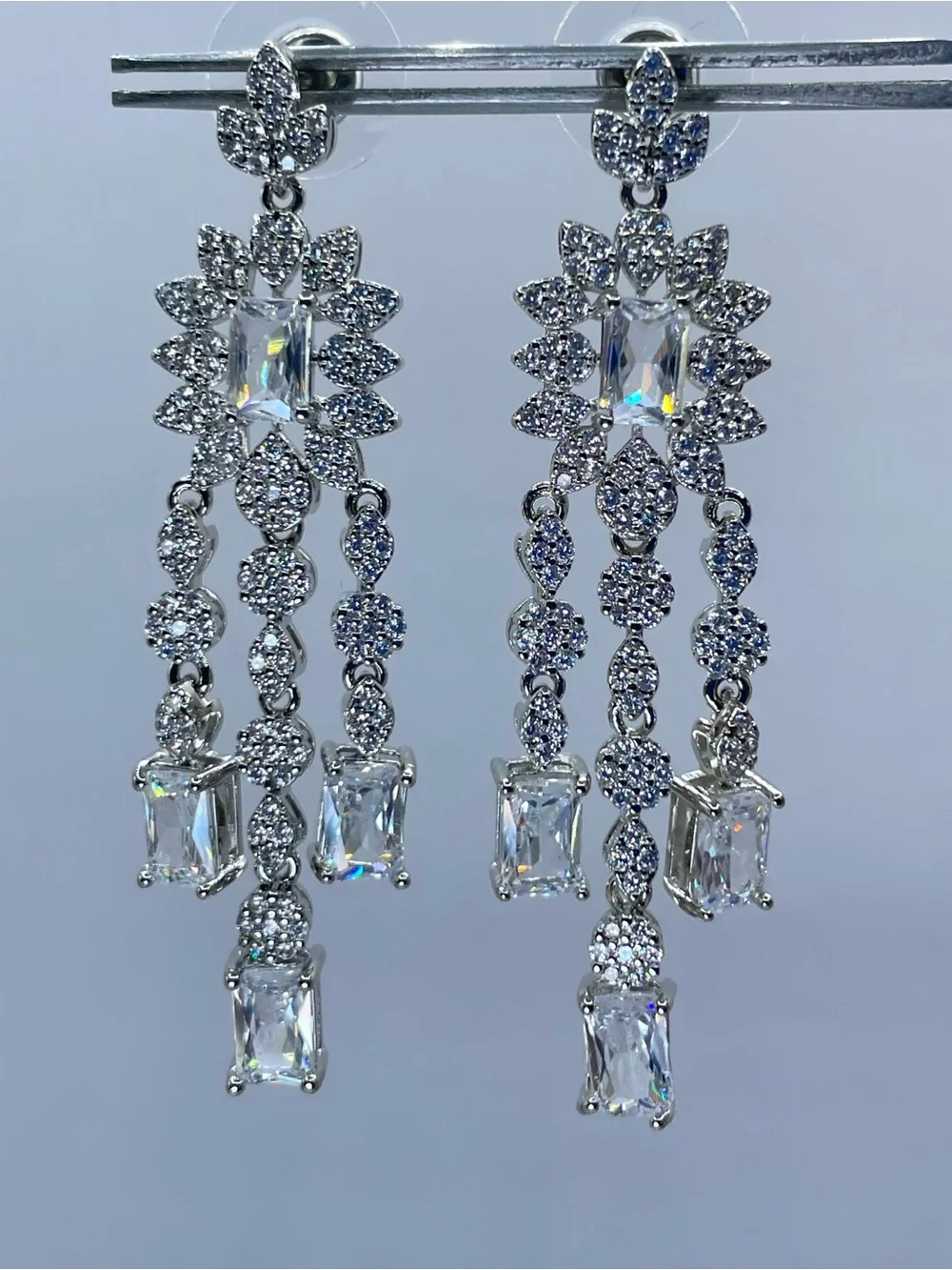 Swarovski Crystal Elements White Crystal Statement Dangle Bridal Earrings Formal